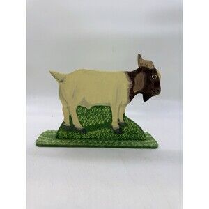 Vintage 1995 Menno Shirk Folk Art Wood Carving Billy Goat 7” Carved
